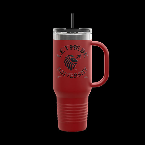 Letmebe University Collection, Insulated Mug, 40oz Travel Cup, JetLion Quote QR Code Design, Quiet Legends