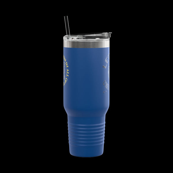 Letmebe University Collection, Insulated Mug, 40oz Travel Cup, JetLion Quote QR Code Design, Quiet Legends