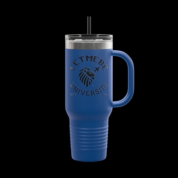 Letmebe University Collection, Insulated Mug, 40oz Travel Cup, JetLion Quote QR Code Design, Quiet Legends