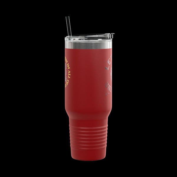 Letmebe University Collection, Insulated Mug, 40oz Travel Cup, JetLion Quote QR Code Design, Quiet Legends