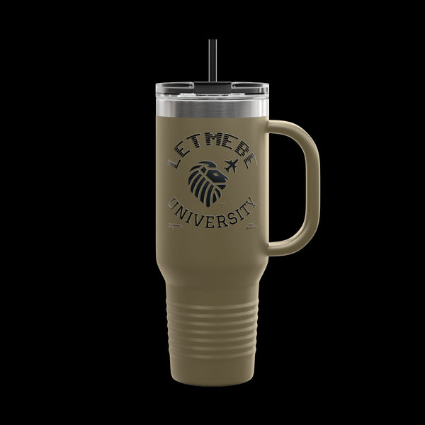 Letmebe University Collection, Insulated Mug, 40oz Travel Cup, JetLion Quote QR Code Design, Quiet Legends