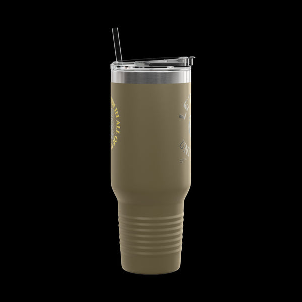 Letmebe University Collection, Insulated Mug, 40oz Travel Cup, JetLion Quote QR Code Design, Quiet Legends